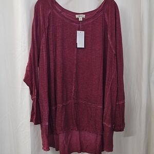 Style Co 3X Solid Plum Purple Mineral Wash Hi-lo Casual Long Sleeve Tunic Top